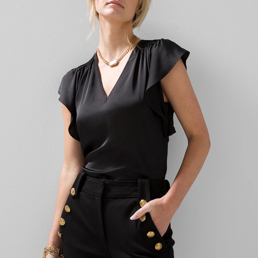 NWT WHBM Flutter-Sleeve V-Neck Top
